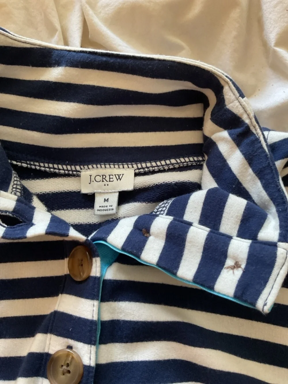 J.Crew Navy White Striped Button Neck Pullover Sweatshirt M